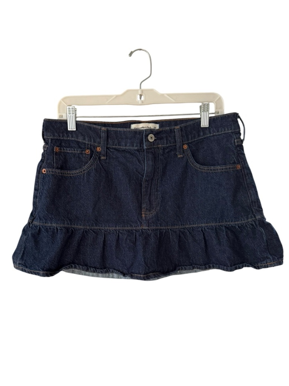 A & F Mid Rise Drop-waist Ruffle Denim Mini Skirt Blue Jean Size 29 Size 8 - Picture 6 of 11
